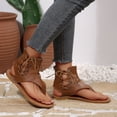 thumbnail image 3 of Gladiator Sandals for Women Lace up Ankle Strap Back Zipper Flip Flops Lightweight Retro Leather Flat Shoes Yellow Size 8.5, 3 of 9