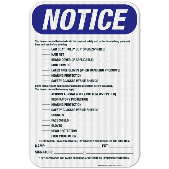 Checked Items Below Are Required Before Entering Sign, OSHA Notice Sign, 12x18 Reflective Aluminum EGP
