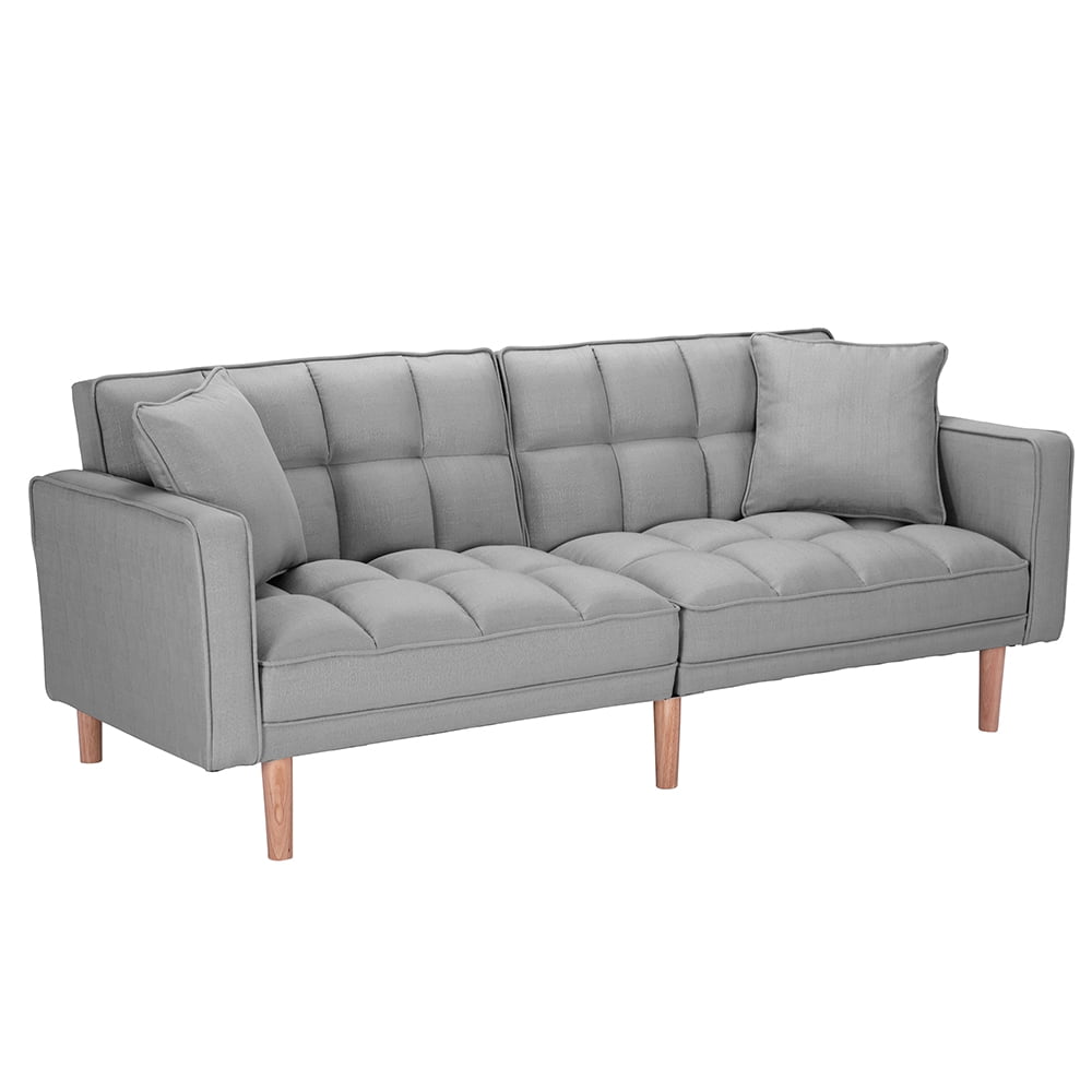 Kepooman Modern Futon Sofa Bed With 2 Pillows for Small Spaces Living Room Bedroom, Gray Kepooman Modern Futon Sofa Bed With 2 Pillows for Small Spaces Living Room Bedroom, Gray