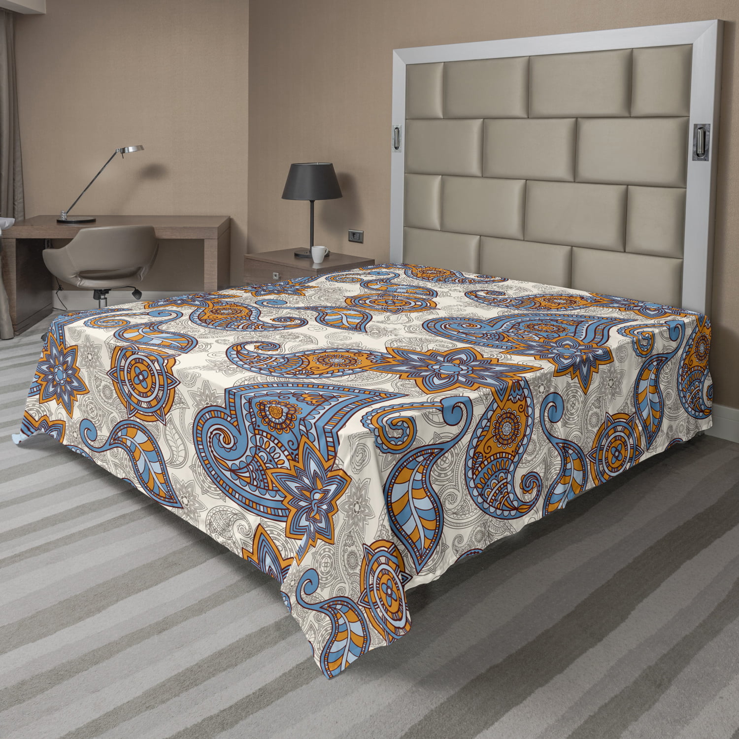Ambesonne Paisley Oriental Flat Sheet Top Sheet Decorative Bedding 6 Sizes 