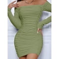 thumbnail image 4 of Women'S Off the Shoulder Long Sleeve Ruched Bodycon Dress Bustier Wrap Mini Dress Bean Green XL, 4 of 9