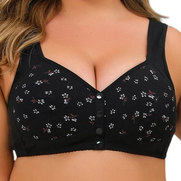 Loopsun Womens Bras Plus Size, Bras for Women, Women Fashion Printed Front Buckle Underwear Everyday Bra Black 56/130