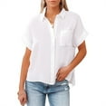 thumbnail image 1 of Qarigey Blusa de manga corta para mujer, camisa informal con botones de Color sólido, ropa de compras para vacaciones en la playa y banquete, Prendas para la parte del cuerpo Blanco S, 1 of 5