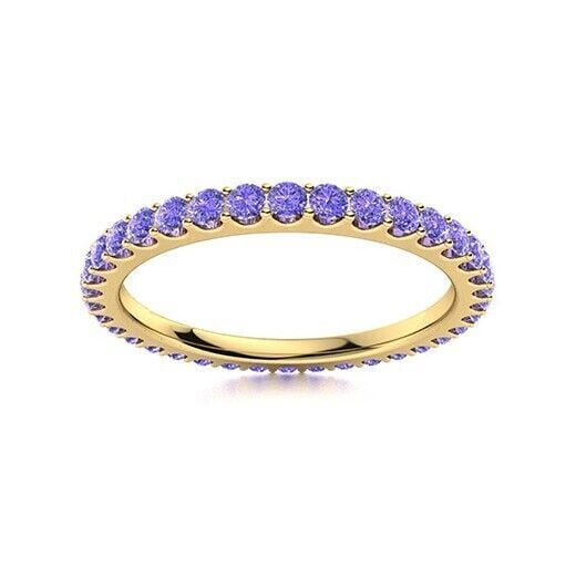 Tanzanite Round 2 mm Wedding Engagement Full Eternity Band Ring 925 Sterling Silver Yellow Gold Plated Gemstone Jewelry For Women Gift