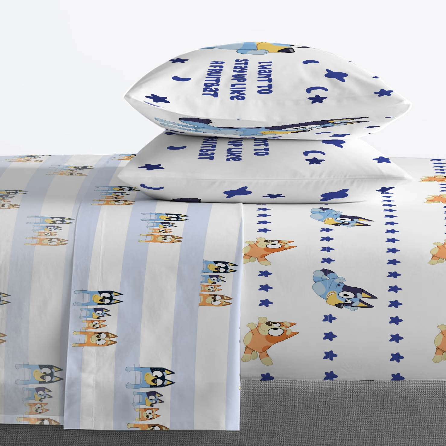 Bluey In The Dream 4-Piece Queen Sheet Set, Polyester, Blue & White, BBC Studios