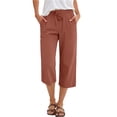 thumbnail image 2 of HKYNLAG Womens Capri Pants Cotton Linen Drawstring Elastic Waisted Casual Cropped Trousers with Pockets Vermilion M, 2 of 6