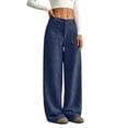 thumbnail image 2 of Hsovts Women's High Waist Wide Leg Sweatpants, Drawstring Elastic Waist Loose Casual Lounge Trousers With Side Pockets For Daily Wear Blue L, 2 of 5