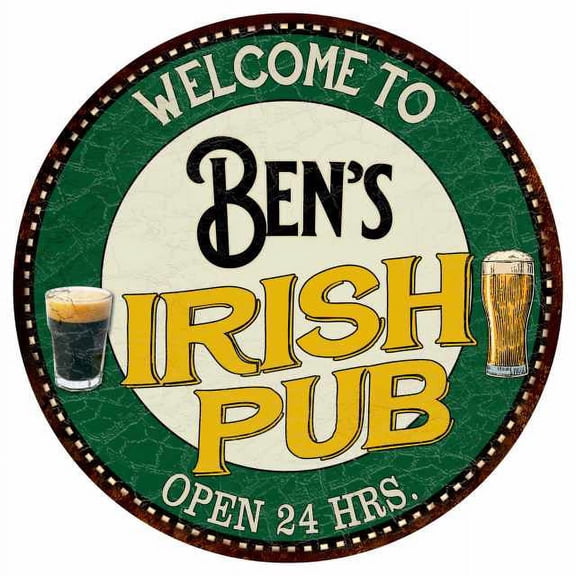 Ben's Irish Pub 14" Round Metal Sign Kitchen Bar Wall Decor 100140036005