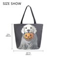 thumbnail image 5 of FORMRS Womens Canvas Tote Bag with Zipper Inner Pocket Shoulder Handbag, White Halloween Dog, 5 of 7