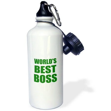 3dRose Worlds Best Boss - green text - great design for the greatest boss, Sports Water Bottle,