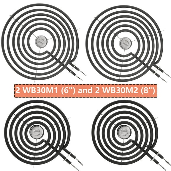 WB30M1 and WB30M2 Electric Stove Burner Element Replacement Compatible with GE Hotpoint Electric Range Stove - 2 * 8" and 2 * 6"