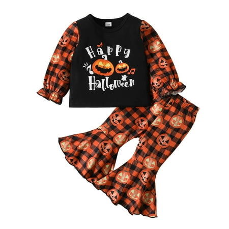 

Infant Toddler Outfits Christmas Halloween Girls Long Sleeve Cartoon Prints T Shirt Pullover Tops Pants Clothes Sets Size 18-24 Months