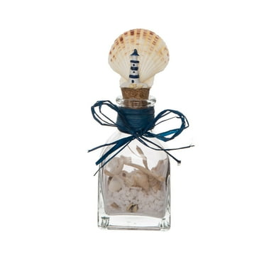 The Beach Combers 3.9" Gls Btl With Shell Lighthouse Top  Beige