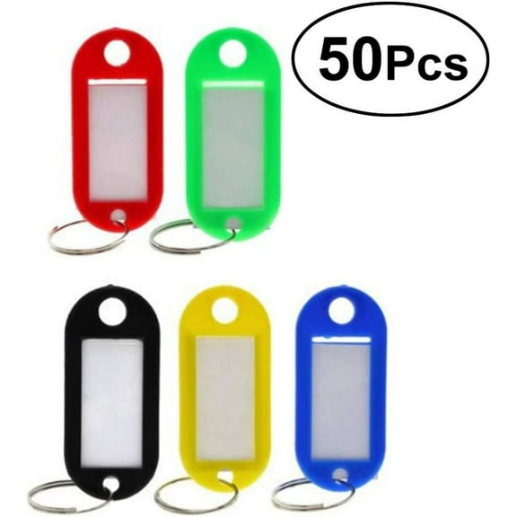 50pcs Tough Plastic Key Tags Keychain Tags, Key Ring Tags ID Label Tags with Split Ring Label Window