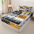 thumbnail image 3 of Manfei Vintage Cartoon Car Zipper Queen Comforter Set with Fitted Sheet and 2 Pillowcases,Animal Theme Zipper Bedding Set,Mustard Slate Gray,Reversible, 3 of 7