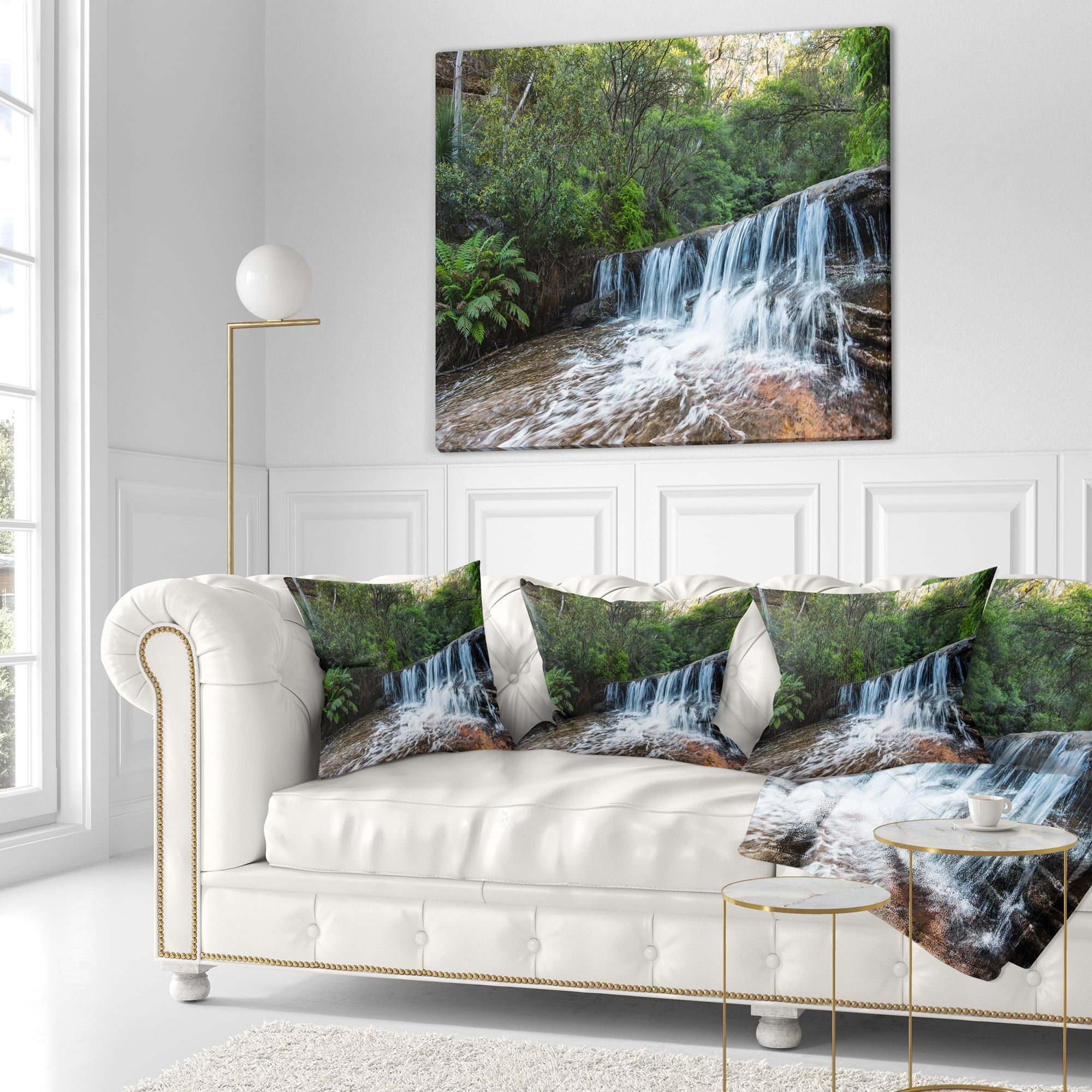 Designart Beautiful Waterfall in New Australia - Landscape Printed Throw Pillow - 16x16