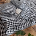 thumbnail image 5 of MooMee Gingham Duvet Cover Set Queen 100% Washed Cotton Linen Like Textured Breathable Lightweight 3-Piece (Black& White, 90"x90"), 5 of 8