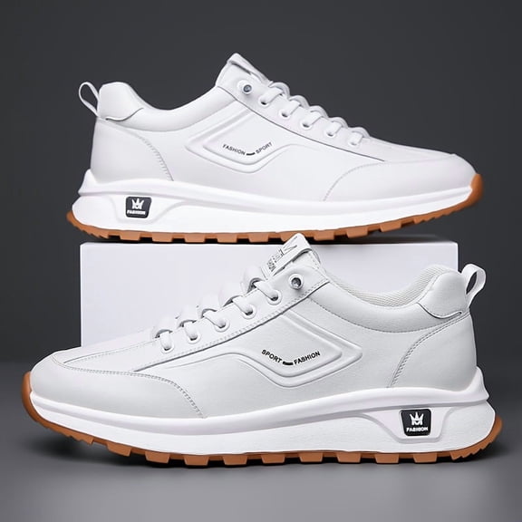 [Breathable Sneakers] Breathable White Men's Sneakers | Casual & Sporty, Non-Slip Soft Rubber Sole, Low-Top Design with Pull Tab, Comfortable Microfiber Upper for Casual Attire