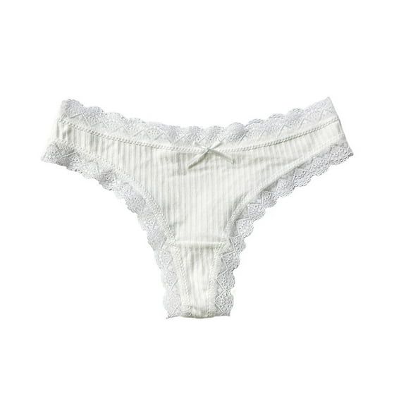 Sunvit-Panties Womens White L Size Thong Underwear - Nylon Spandex Blend, Lace Trim, Bow Detail, No VPL, Soft Stretch for Everyday Wear