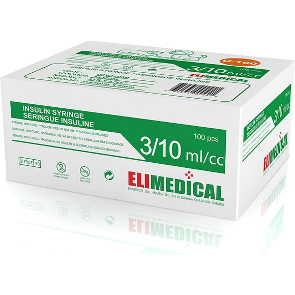 Elimedical Seringue Vétérinaire U-100 0,3 ml 31 g x 5/16 Pouces 100 Pcs/boîte 03V3108B