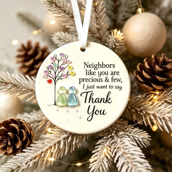 Neighbor Thank You Gift, 3 Inch Acrylic Ornament, Sea Glass Style Love Tree Keepsake for Moving Away Neighbors, Friendship Christmas Tree Hanging Decoration for New Home, Holidays and Appreciation