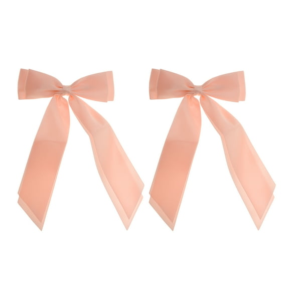 Unique Bargains 2 Pcs Fashion Double Ribbon Hair Clips Hairdo Clip Pink