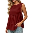 thumbnail image 2 of Karymi Womens Workout Tops Round Neck Side Drawstring Cut‑Out Sleeveless Peplum Tank Top, Solid Crinkled Textured Loose‑Fit Blouse, Split Side Summer A-line Shirt Womens Blouses, 2 of 7