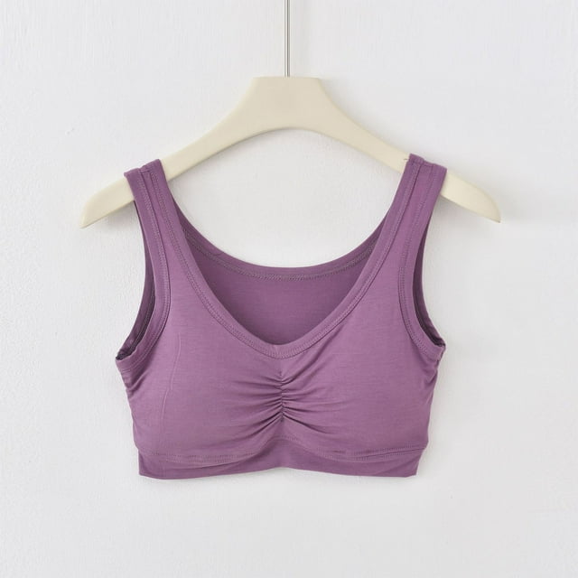 YUTK Bras for Women Full Coverage - Women's Solid Color Seamless Underwear without Steel Rims Detachable Chest Sagging Wave Pattern Bra Purple Xxl