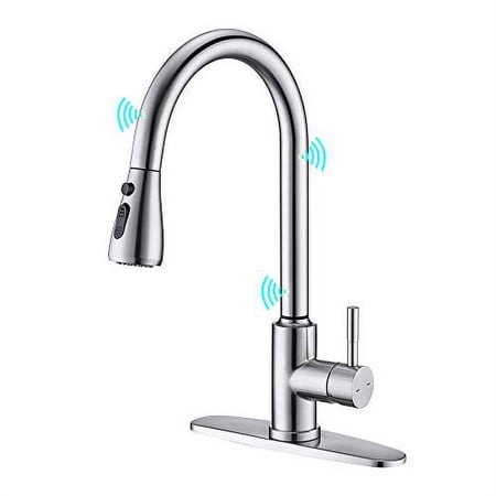 Touchless Kitchen Faucet, ARRISEA Touch-on Activation Kitchen Sink Faucets with Pull Down Sprayer, Brushed Nickel Smart Bar Sink Faucets with Three Water Flow Modes Spray Head F15027