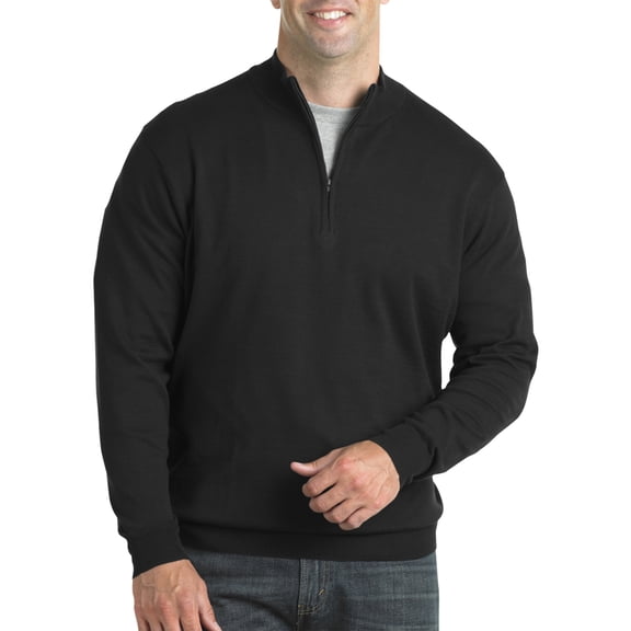 Harbor Bay by DXL Big and Tall Men's Quarter-Zip Pullover Sweater, Black, 2XL