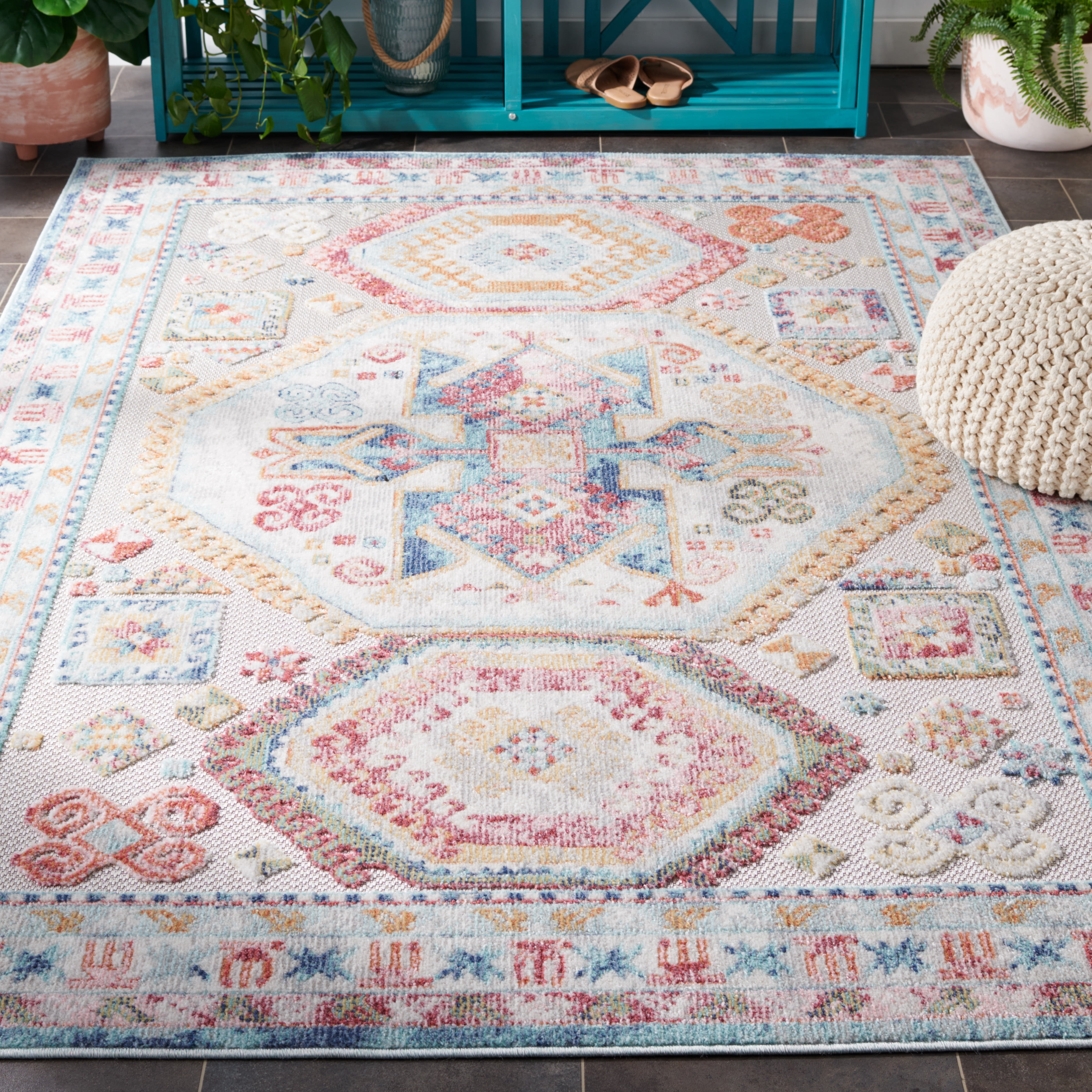 SAFAVIEH Cabana Clark Medallion Indoor/Outdoor Area Rug, Rust/Blue/Ivory, 4' x 6'