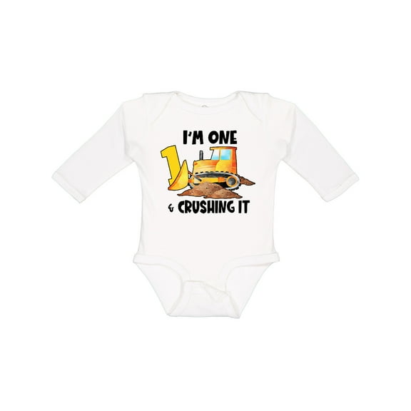 Inktastic I'm 1 and Crushing It Construction 1st Birthday Boys or Girls Long Sleeve Baby Bodysuit
