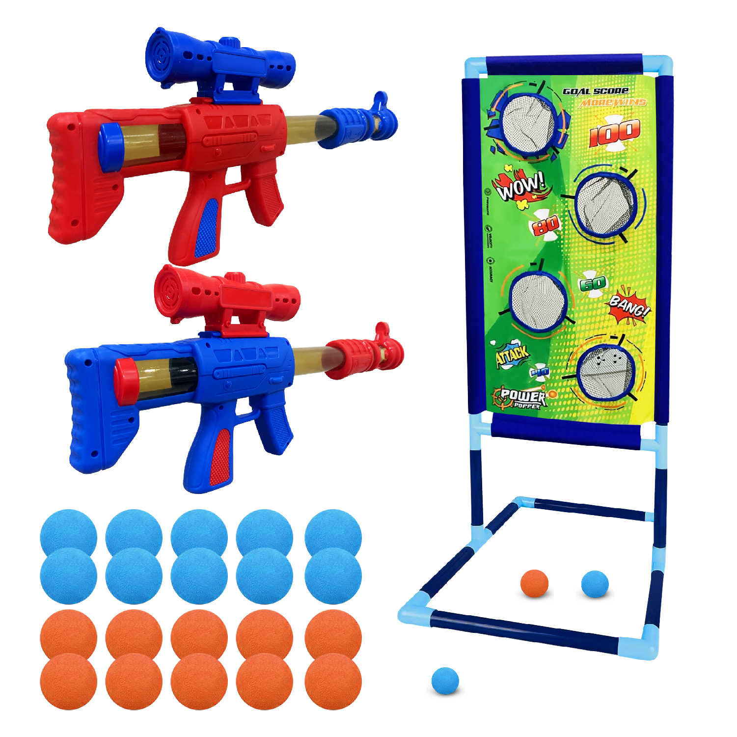 Foam Ball Popper Gun Toy Set with Standing Shooting Target, Foam Ball