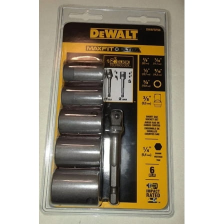 Dewalt Dwafsfs6 Maxfit Ultra Carbon Steel Drive Socket 6-Pc Set & 1/4 In Adapter
