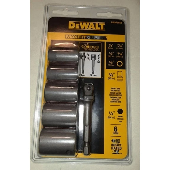Dewalt Dwafsfs6 Maxfit Ultra Carbon Steel Drive Socket 6-Pc Set & 1/4 In Adapter