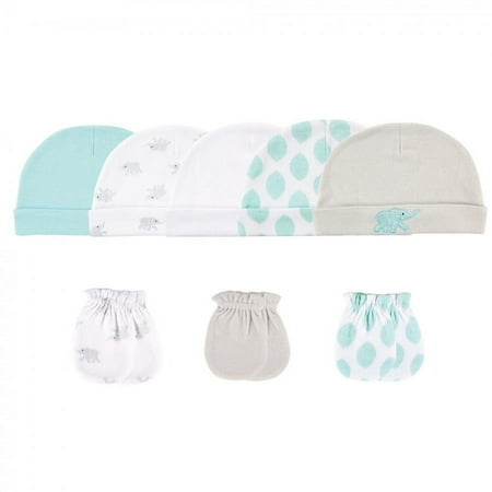 UPC: 0660168345728 | Luvable Friends Baby Cotton Caps and Scratch Mittens 8pk  Elephant  0-6 Months