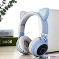 thumbnail image 2 of Audífonos VIMI Bluetooth Diadema 3.5 Orejas De Gato Con Luz Led Radio Azul Cielo, 2 of 5