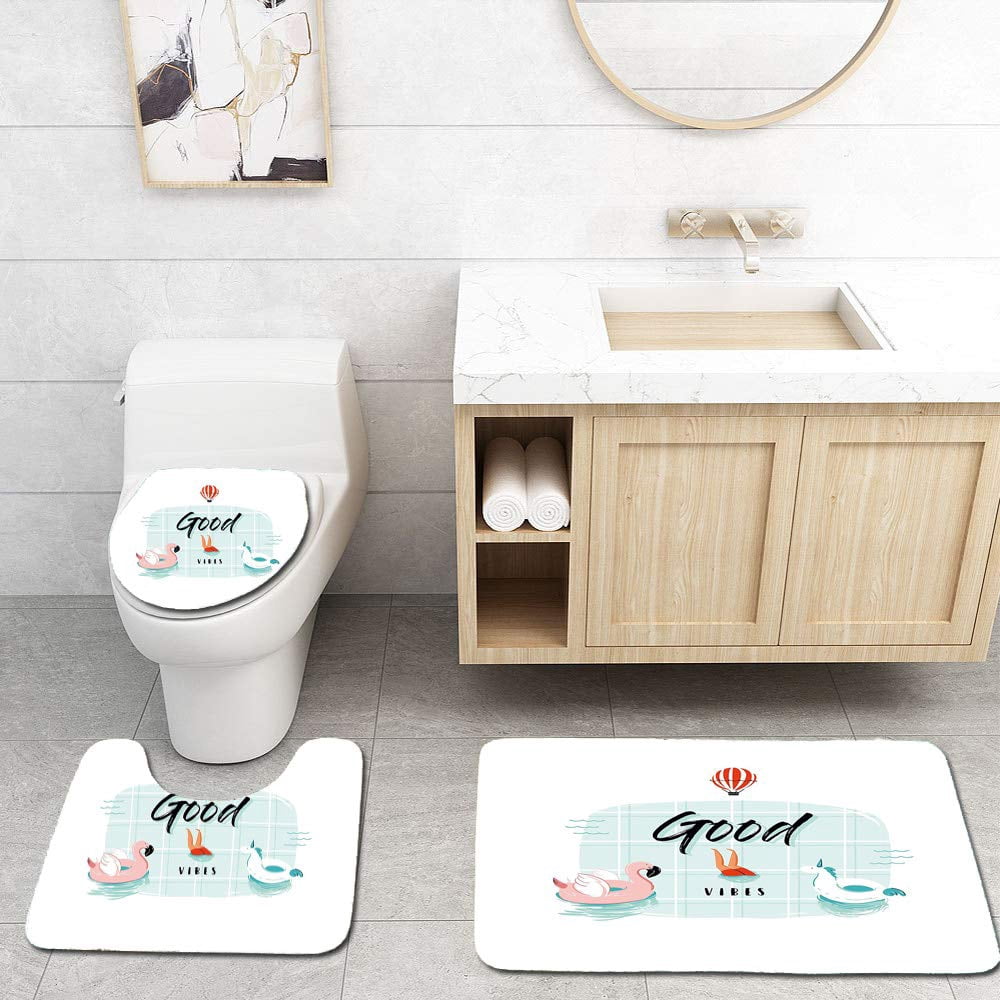 Xddja Good Vibes Pink Flamingo And Unicorn Buoy Ring In Swimming Pool Summertime Fun 3 Piece Bathroom Rugs Set Bath Rug Contour Mat And Toilet Lid Cover Walmart Canada