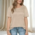 thumbnail image 4 of Vmvidoty Blouses for Women Summer Short Sleeve Crewneck Dressy Shirts Casual Waffle Knit Hollow Out Tunic Tops Beige S, 4 of 5