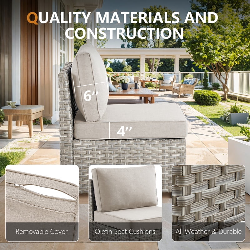 PARKWELL 6 Pieces Patio Furniture Sets,Outdoor Modular Furniture Sectional Sofa Set with Coffee Table,All-Weather Rattan Wicker Conversation Set for Backyard Deck,Taupe/Beige