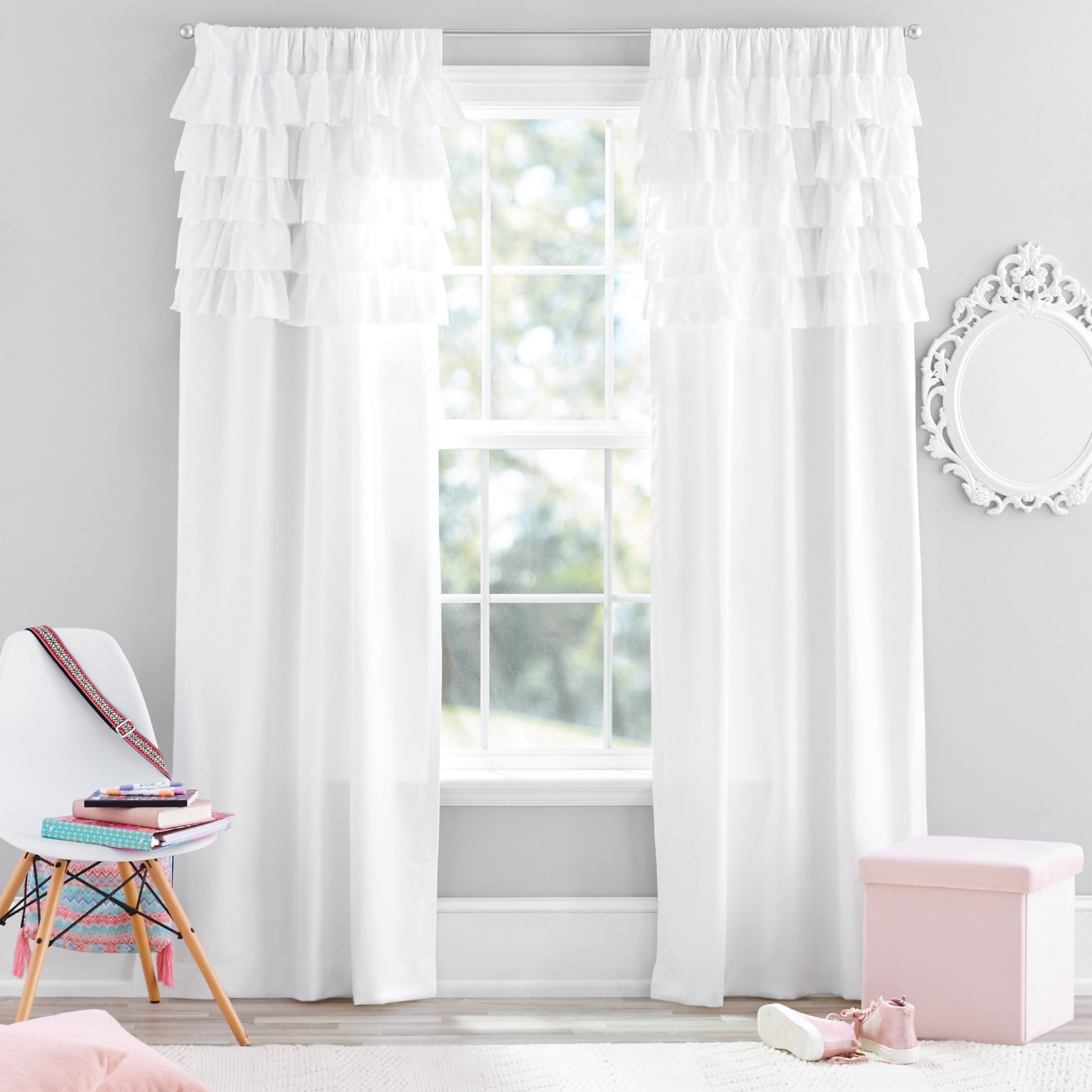 Your Zone Reversible Ruffle Blackout Curtain Panel, 1 Panel, White, 37" W x 95" L