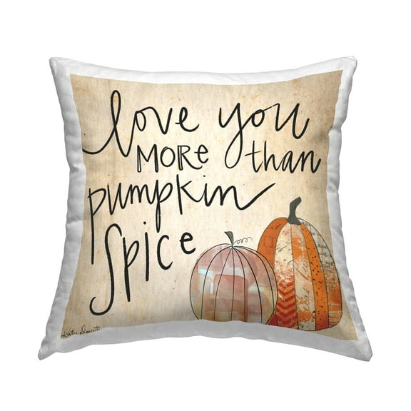 Stupell Industries Romantic Pumpkin Spice Phrase Patterned Gourds Design by Katie Doucette Throw Pillow