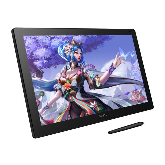 BOSTO X7 Drawing Tablet H-IPS LCD Screen 21.5in Graphics Drawing Tablet with 120%sRGB Tilt Function Digital Art Drawing Pad 8192 Pressure 8 Customizable Shortcuts Keys Adjustable Stand CompaFeatures: 【21.5inches Remarkable LCD Screen】 X7 tablet equip with 476x268mm(18.7x10.5in) active area, and provide 1920*1080 high resolution, 16.7M abundant color depth, 1000:1 contrast ratio, 250cd/㎡ brightness and 178° viewing angle, presents every creating details in front of you. 【8192 Pressure Level Induction】 The pen features 8192 pressure level, 25ms fast response rate, 300 PPS tablet reading speed, makes drawing lines are more delicate, more detailed, gives you a smooth and natural feeling when you drawing. 【Strong Compatibility】Support to split the screen to the computer, display the copyexpansion mode. Compatible with Windows 7 and above, OS 10.11 or above. Support connect with PClaptop. 【Richer Color Gamut】 With a screen color gamut of 120%sRGB, natural and vivid colors to meet the professional visual requirement for drawing, design or image editing. 【Full Fit HD Screen & Easy to Use】 With temtered glass no gap between the stroke and the cursor, improving of pressure sensing control and reducing visual deviation. And design with foldable full metal stand to tilt the tablet to a 19° degree for a comfortable position. 【Portable Design】 With foldable metal stand on the back, tilt the pen computer to a 19° degree angle by the foldable stands on the back, retractable when not in use, easy to carry. And design a magnetic suction place for stylus, easy to stick and find. 【Wide Application】 Work well with art software such as Photoshop, SAI, Clipstudio, Sketchbook, Artrage, CAD, Adobe Illustrator, Painter, Flash, C4D and more. Perfect for hand painted illustration, design, animation games, handwritten signature, online education, etc. Suitable for professional artists, novice designers, teachers, and amateurs at all ages. Specification: Model: X7 Size: 21.5in Resolution: 1920x1080 (16:9) Stand Angle: Tilt 19° Pen Pressure: 8192 LCD Mode: H-IPS LCD Screen Pen Resolution: 5080 Color Value: 16.7M Reading Speed: 300 PPS Contrast Ratio: 1000:1 Brightness: 250cd/㎡ Response Time: 25ms Accuracy: ±0.3mm Net Weight: 4.2kg Induction Height: 10mm Hand-panited Pen: Passive Pen Pen Technology: Active / Passive Electromagnetic Induction Screen Touch: Pen Touch Screen Power Consumption: 5W5V Powered: Computer Powered, and Play Buttons: Menu Adjustment , 8 custom keys Product Size: 532x323x34mm; Active Area: 476x268mm Viewing Angle: 178°(89° 89°)H,(89° 89°)V Color Gamut: 120%sRGB I/ O interface: ,DC, USB*3 System Required: Windows 7 or above, OS10.11 or above Application Fields: Hand-drawn Illustration, Design, Animation Games, Handwritten or Endorsement, Online Education Package Size: 615x408x140mm24.2x16x5.5in Package Weight: 5380g11.8lb Packing List: 1 x Writing Tablet 1 x Stylus 10 x Pen Nibs 1 x Pen Nib Holder 1 x Drawing Glove 1 x Type-C Cable 1 x 2 in 1 USB Cable 1 x Quick Guide 1 x Cleaning Cloth 1 x