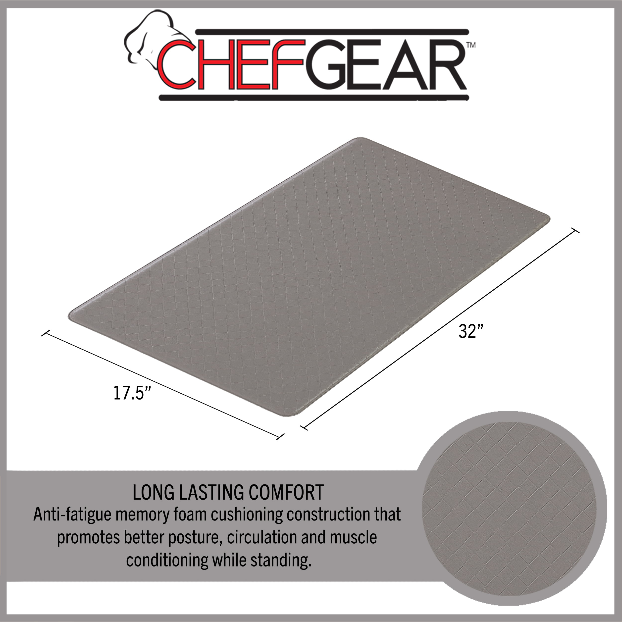 Anti-Fatigue Kitchen Mat, Gray, Playa Basketweave by Chef Gear, 17.5 in. x 32 in.