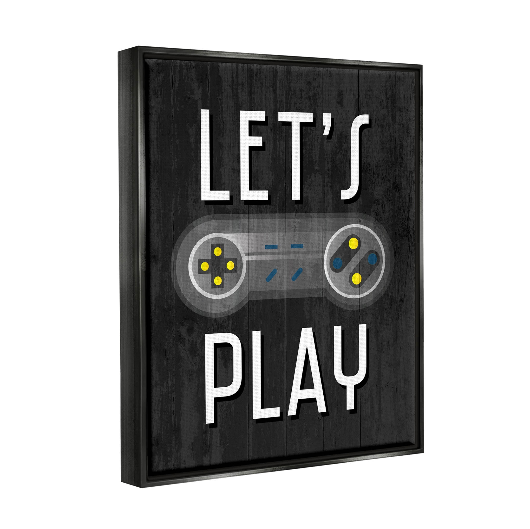 Stupell Industries Let's Play Vintage Controller Graphic Art Jet Black Floating Framed Canvas Print Wall Art, Design by Kim Allen