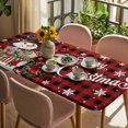 thumbnail image 3 of Red Black Plaid Snowman Christmas Table Cloths for 5 Foot Rectangle Tables, Xmas Snowflake Botanical Patio Waterproof Elastic Fitted Tablecloths, Washable Rectangular Table Cover for Camping, 3 of 8