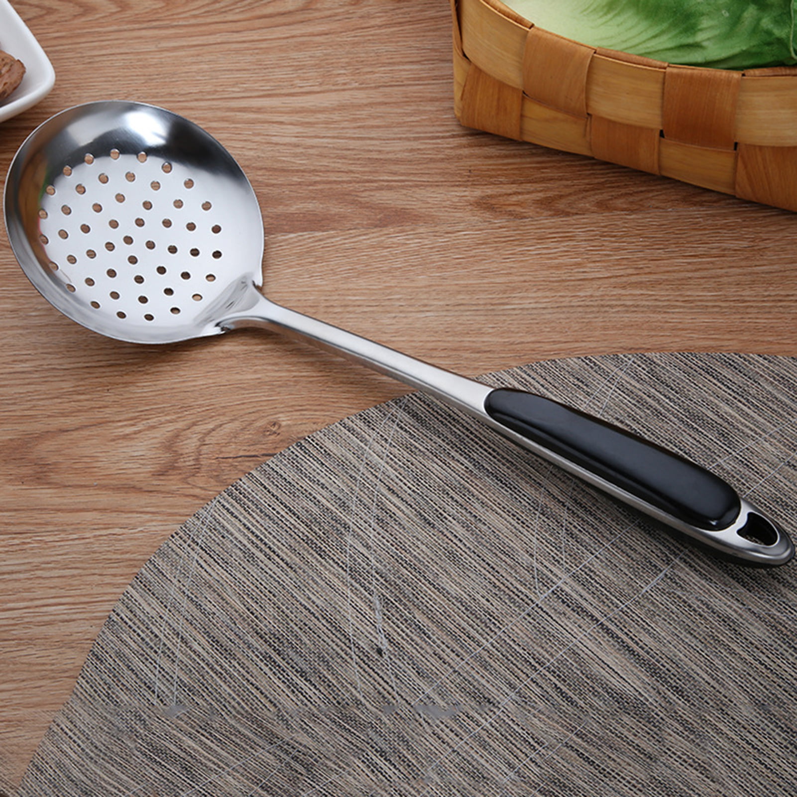 Stainless Steel Soup Ladle Spoon Wooden Handle Cookware Utensil - 10.4 x  3(L*W)