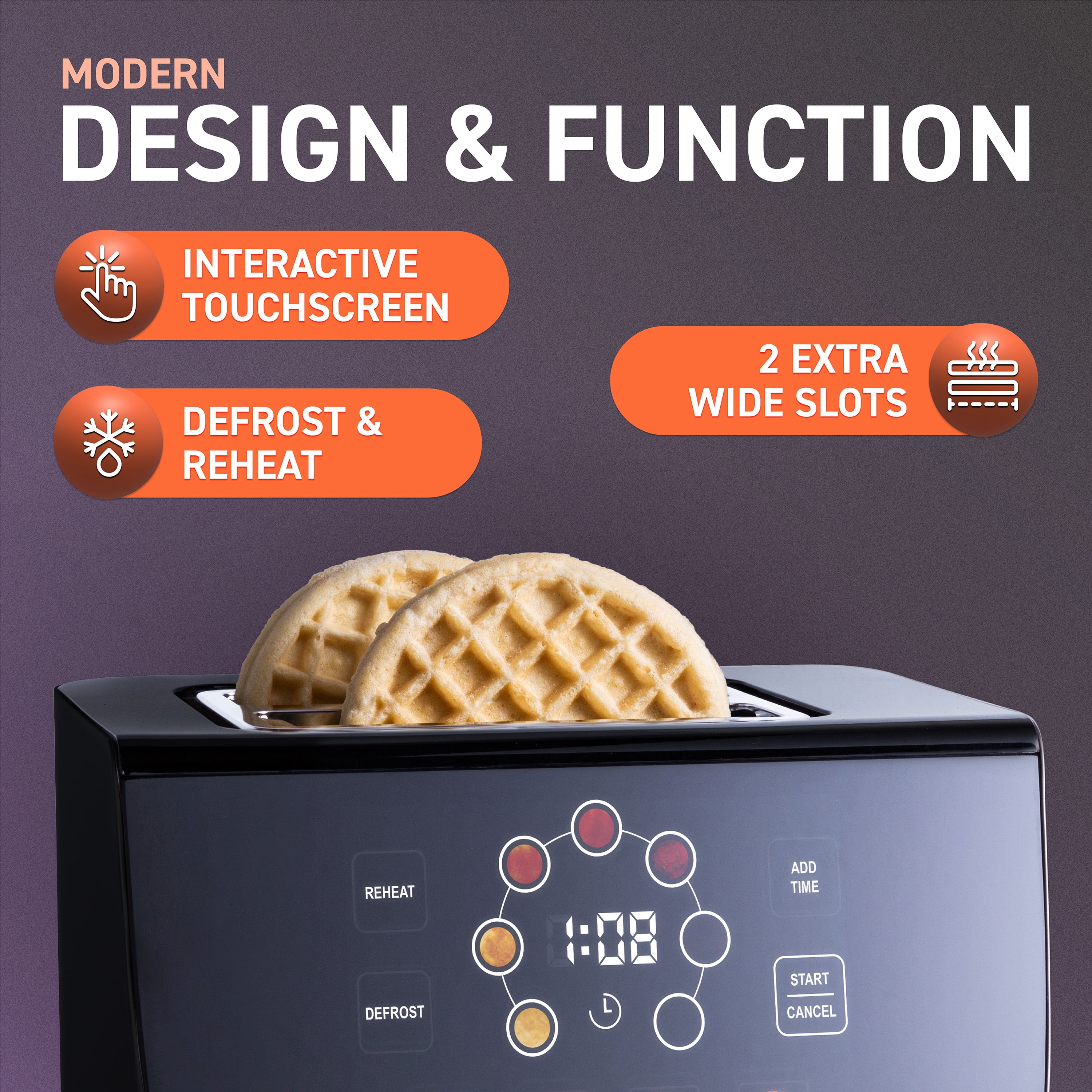 Inspirex Two Slice Touchscreen Lever Toaster, Black, XTOSMC2BK