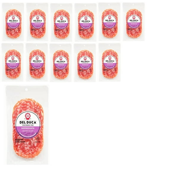 Del Duca Sweet Sopressata Sliced, 3 oz, 12 Pack