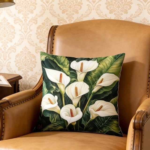Funda de almohada floral Funda decorativa para cojines • Diseño floral verde • Tela suave y resistente en flocos • Sofá interior exterior Sofá cama Decoración del salón